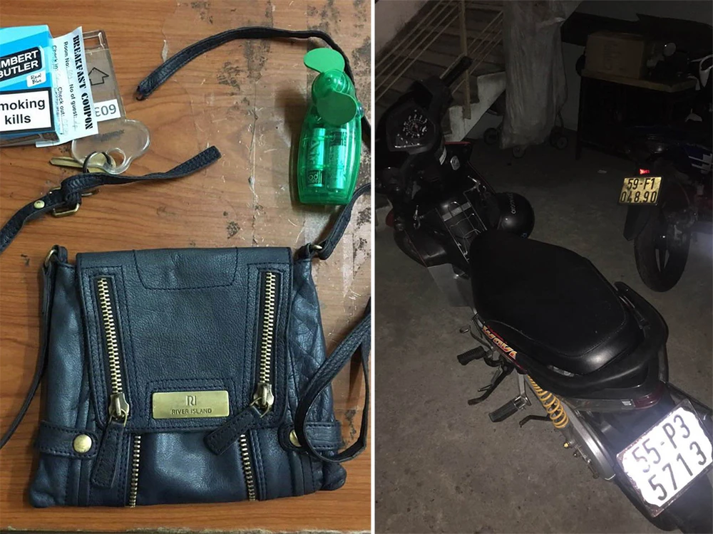 Tang vật vụ việc được công an tạm giữ; chiếc túi xách sau đó đã được trả lại cho nữ du khách. 